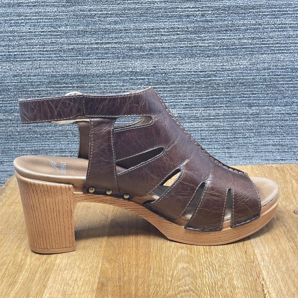 Dansko Demetra Sandals Women US 11.5 EU 42 Brown Leather Cutout Block Heel Clogs main image 3